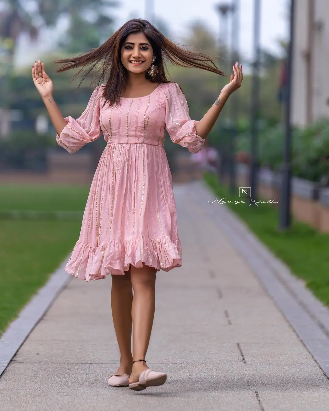 Vasanthi Krishnan Long Legs Show in Pink Mini Skirt